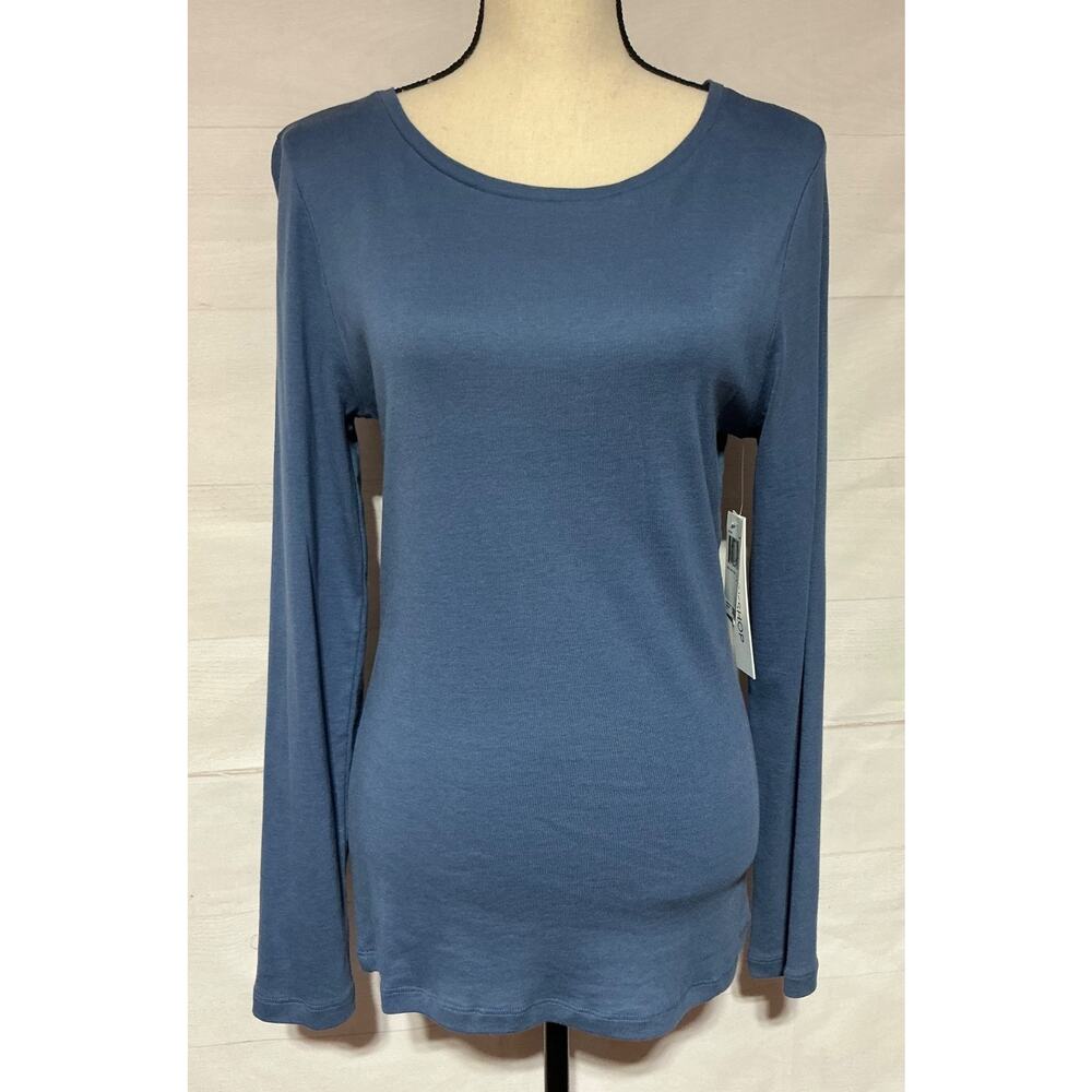 NWT WORKSHOP Republic Clothing sz L Pima cotton denim blue slim fit l/s t shirt